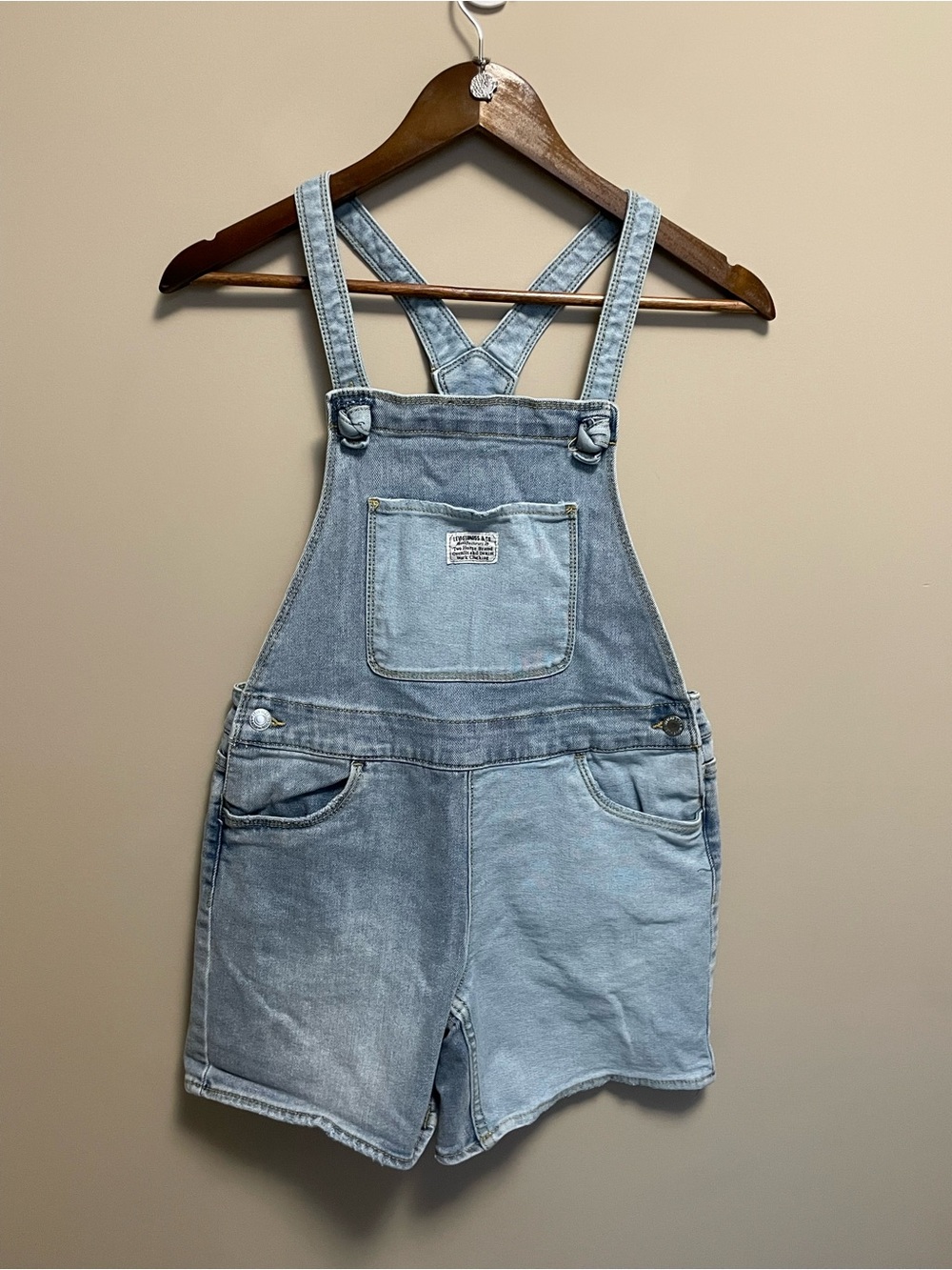 Levi's Light Two Tone Blue Denim Jean Short Overalls Youth Girls 14 Reg